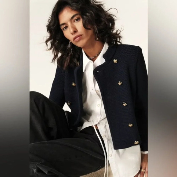 ba&sh Sweaters - NWT Ba&sh Louman Long Sleeve Cardigan Jacket in Marine Navy Blue | size 2 / M